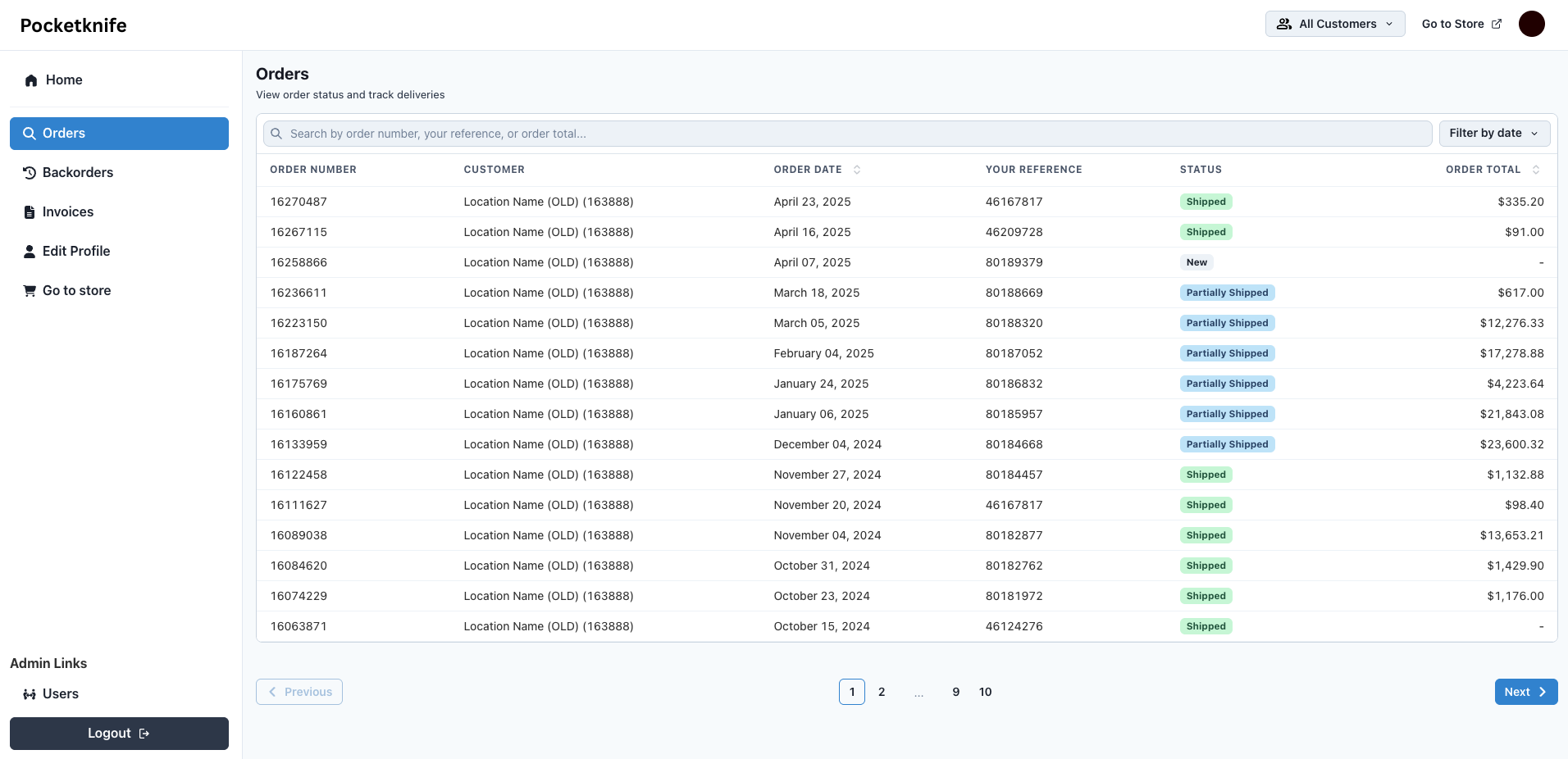 Invoices Interface
